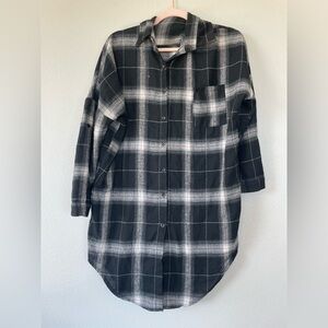My Beloved Black Plaid Flannel Tunic Button Up Long Sleeve Shirt Womens Small